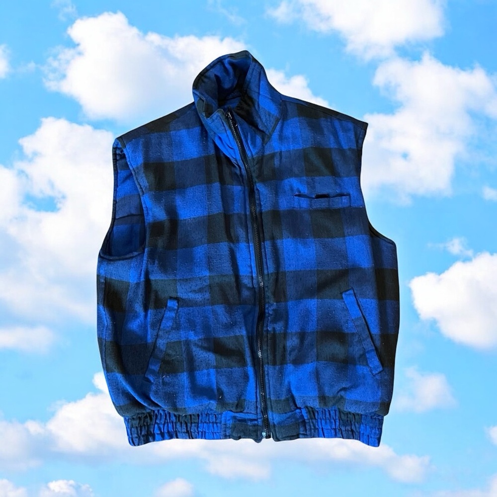 Vintage Nature King Blue and Black Checkered Men's Vest